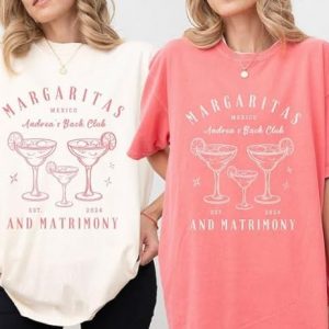 Personalised Margaritas and Matrimony Luxury Bachelorette Party Shirts, Margs and Matrimony Bach Party T-Shirts, Margarita Bridal Party Tee Multi