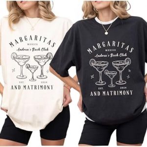 Personalised Margaritas and Matrimony Luxury Bachelorette Party Shirts, Margs and Matrimony Bach Party T-Shirts, Margarita Bridal Party Tee Multi