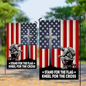 Veteran Kneeling Christ Cross American Flag, Porch Decor, Entry Flag, Yard Decor