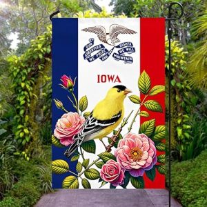 Iowa State Flag Eastern Goldfinch Bird and Wild Rose Flower Iowa Flag,Porch Flag, Autumn Flag, Housewarming Gift, Yard Flag